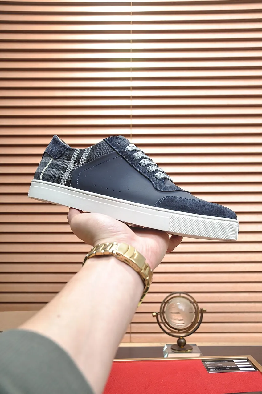 Men's shoes💰480💶[Burberry] (cowhide lining) classic low-top sneakers｜Imported cowhide with classic plaid fabric｜Cow leather lining｜Original outsole｜Fine workmanship and comfortable to wear Size: 38-44 (customized at 45)